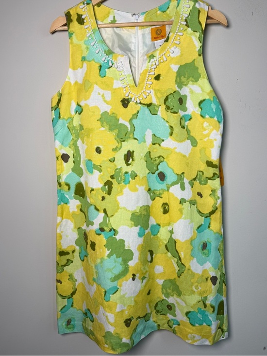 Ruby Rd. Dresses & Skirts - NWT Ruby Rd Yellow Watercolor Floral Beaded Linen Shift Dress Summer Resort Sz 8